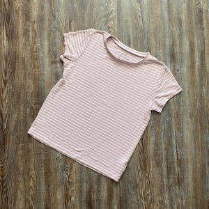 American Eagle Pink & White Striped Ribbed Tee